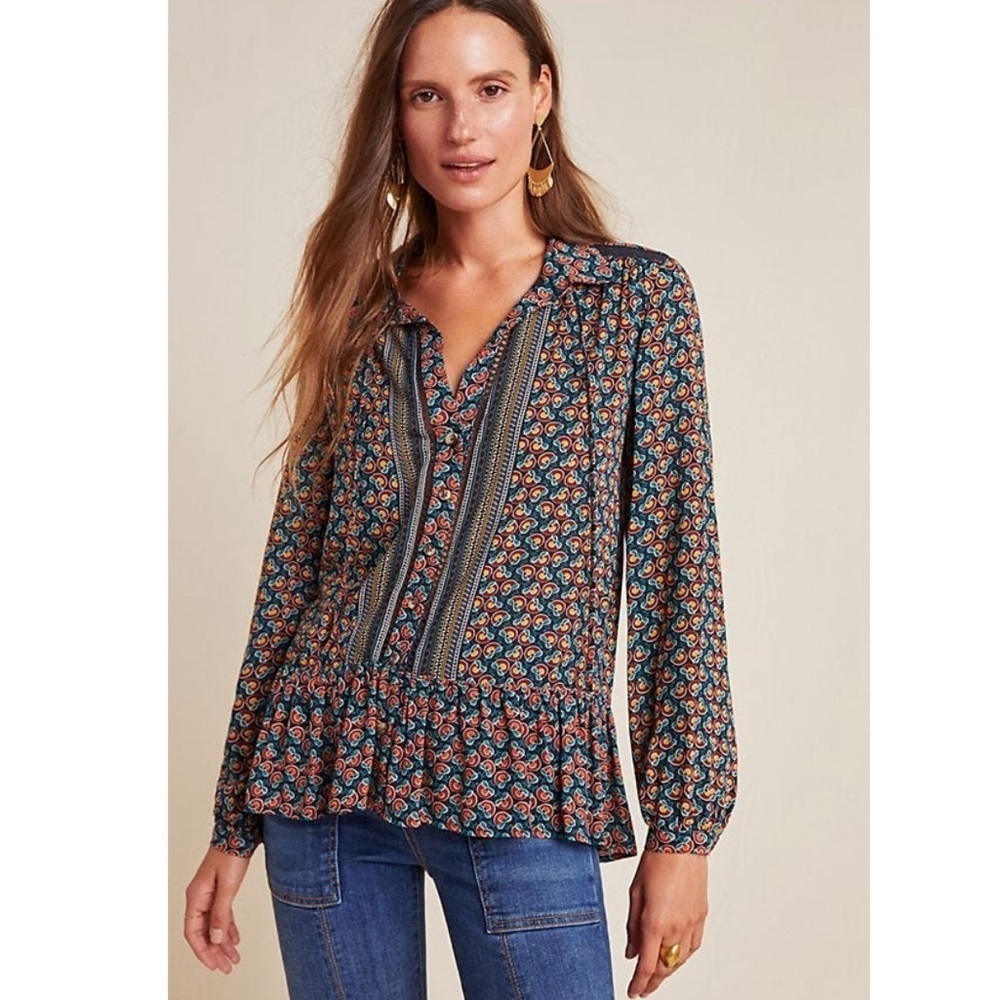 Maeve by Anthropologie Janie Flounced Peasant Blouse in Multi Size 4‎ - Picture 10 of 10
